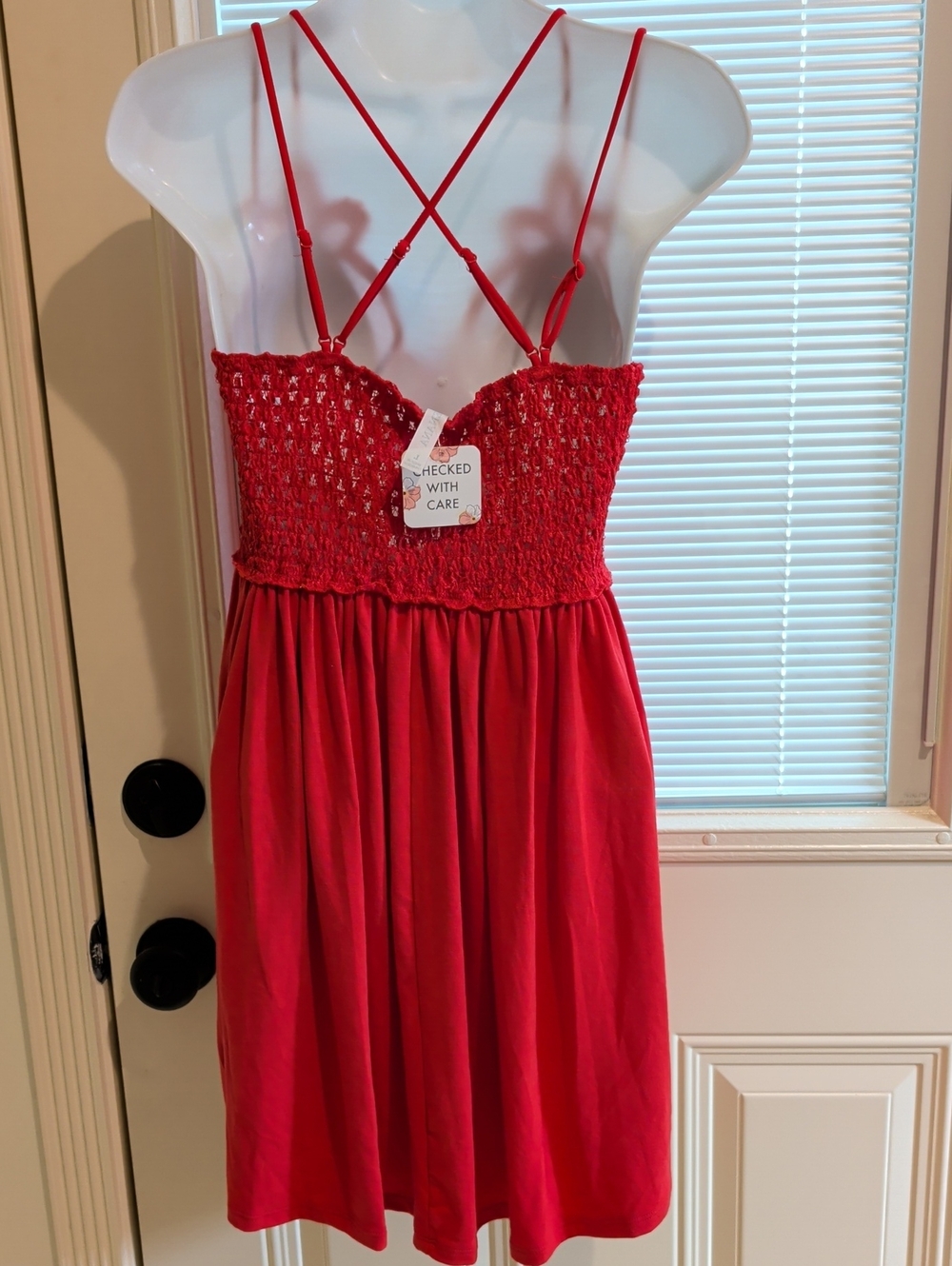 Zenana Red Spaghetti Straps Boho  Mini Dress - Women Size L - Picture 4 of 11